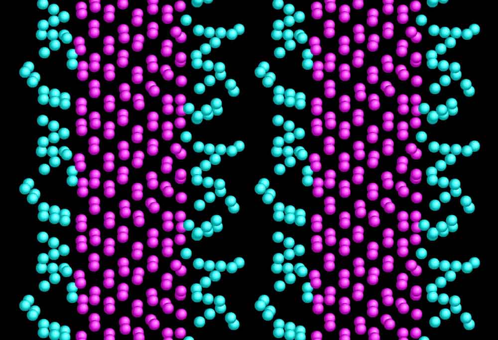 3D Model of laminar silicon, with surface films of liquid nitrogen - one timestep from a CASTEP ab-initio QM MD simulation.